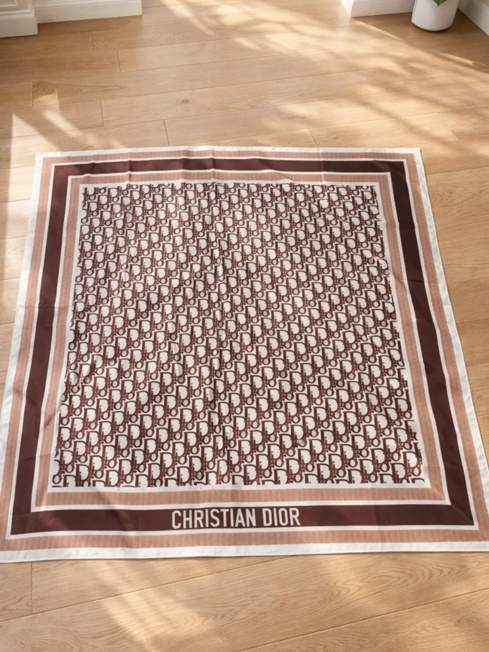 NWTA Dior Brown and Cream Logo Silk Scarf